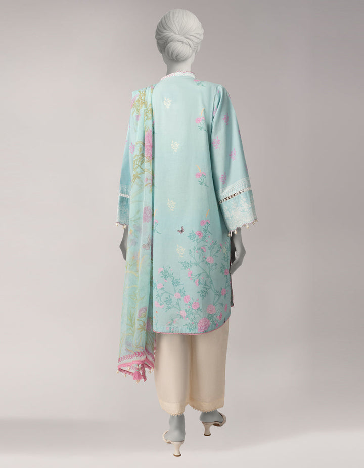 Lawn Blue Unstitched Suit - J. Junaid Jamshed