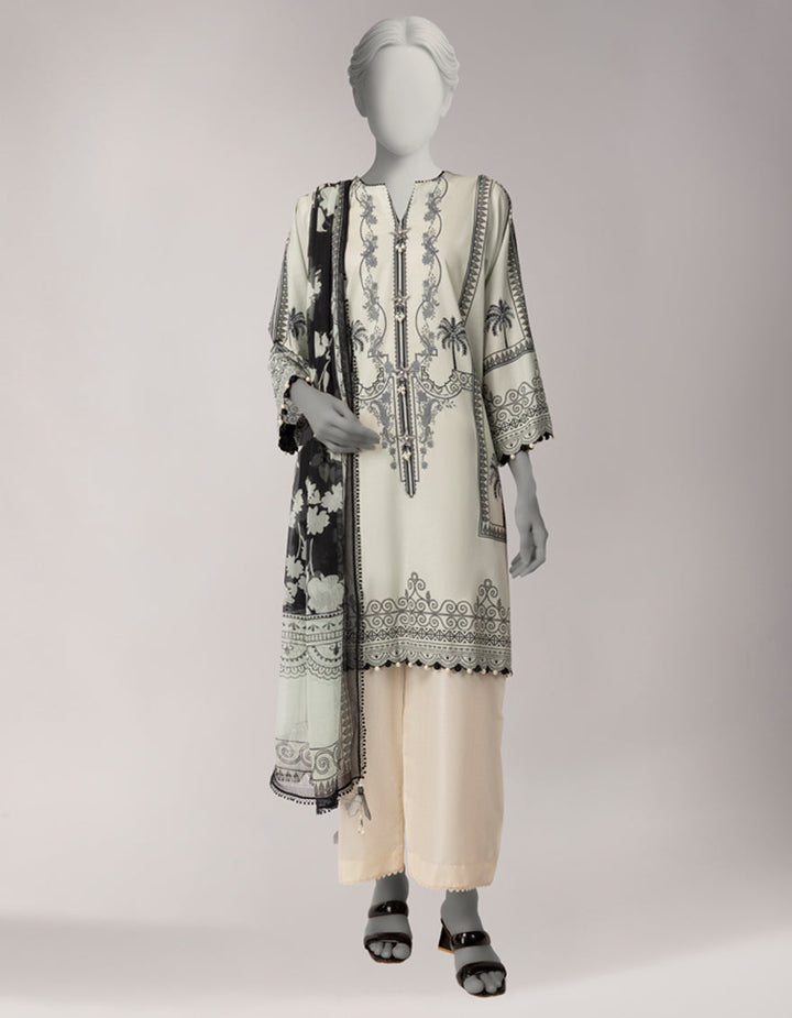 Lawn Grey Unstitched Suit - J. Junaid Jamshed