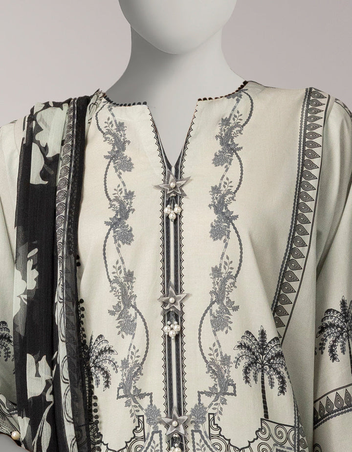 Lawn Grey Unstitched Suit - J. Junaid Jamshed