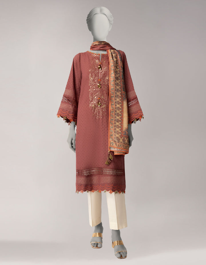 Doria Brown Unstitched Suit - J. Junaid Jamshed