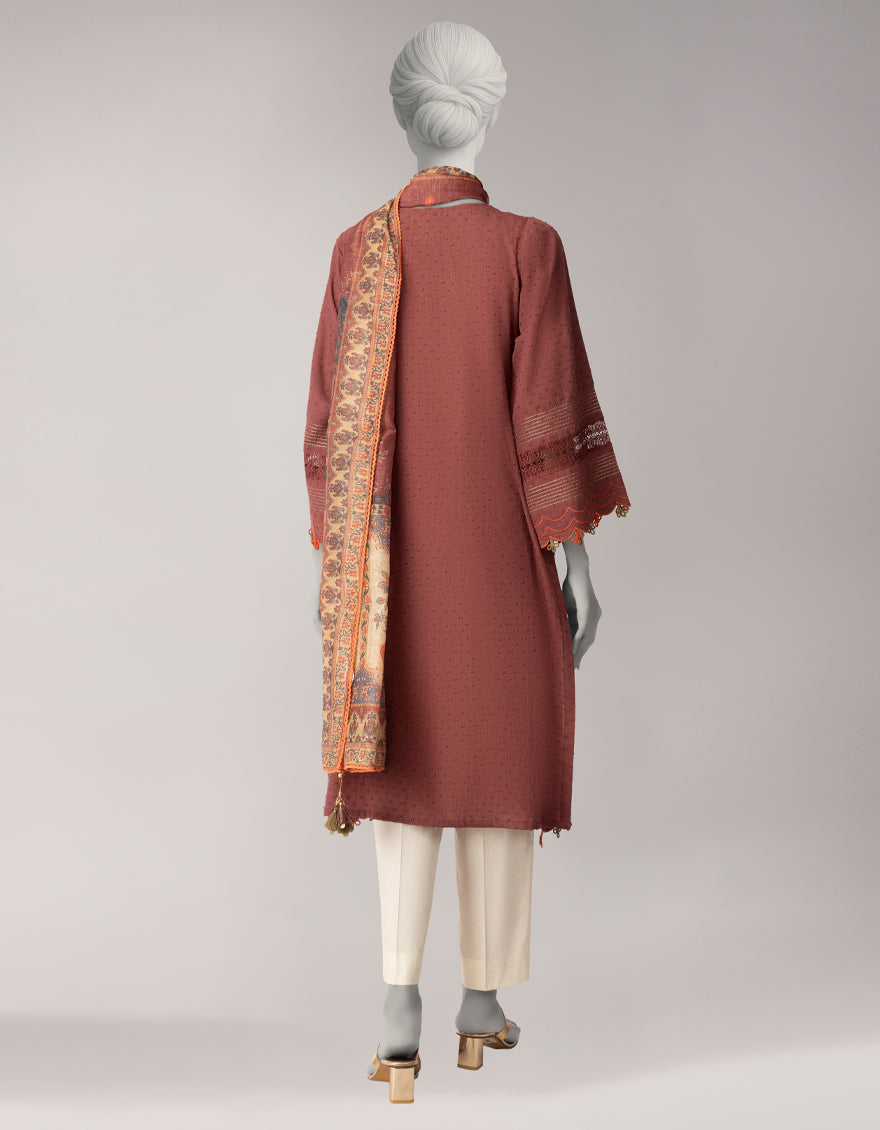 Doria Brown Unstitched Suit - J. Junaid Jamshed