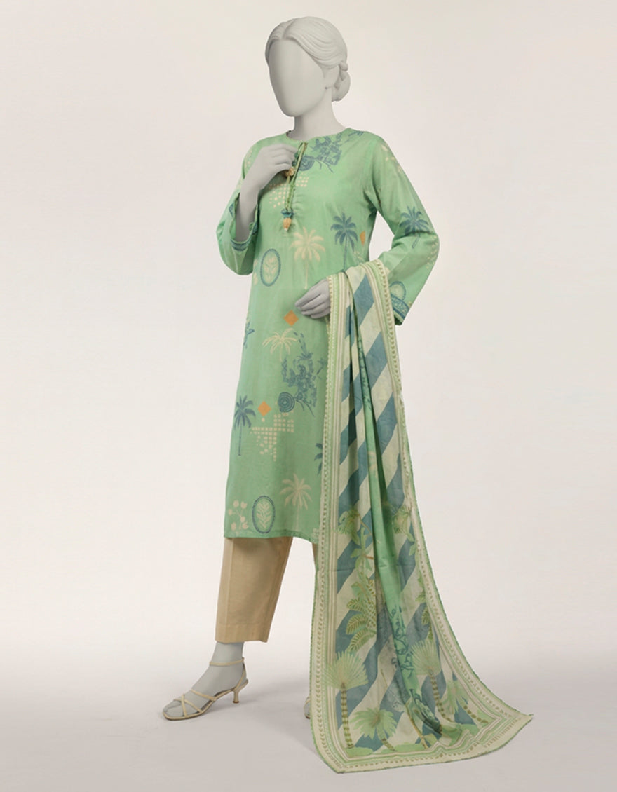 Lawn Green Stitched Suit - J. Junaid Jamshed