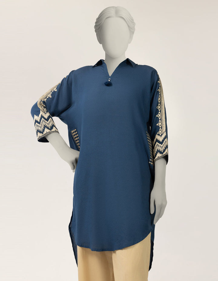 Dobby Blue Kurti - J. Junaid Jamshed