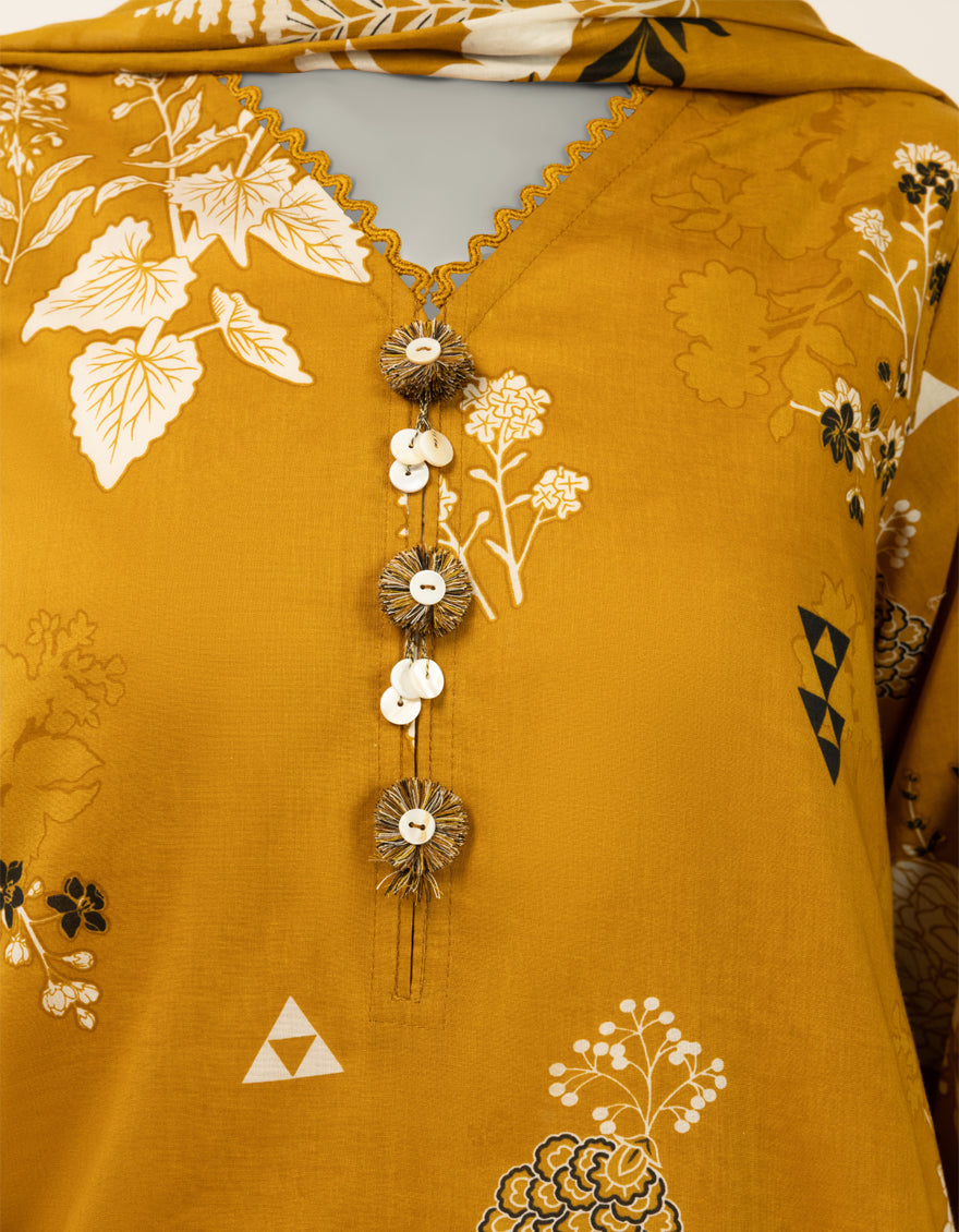 Lawn Mustard Stitched Suit - J. Junaid Jamshed