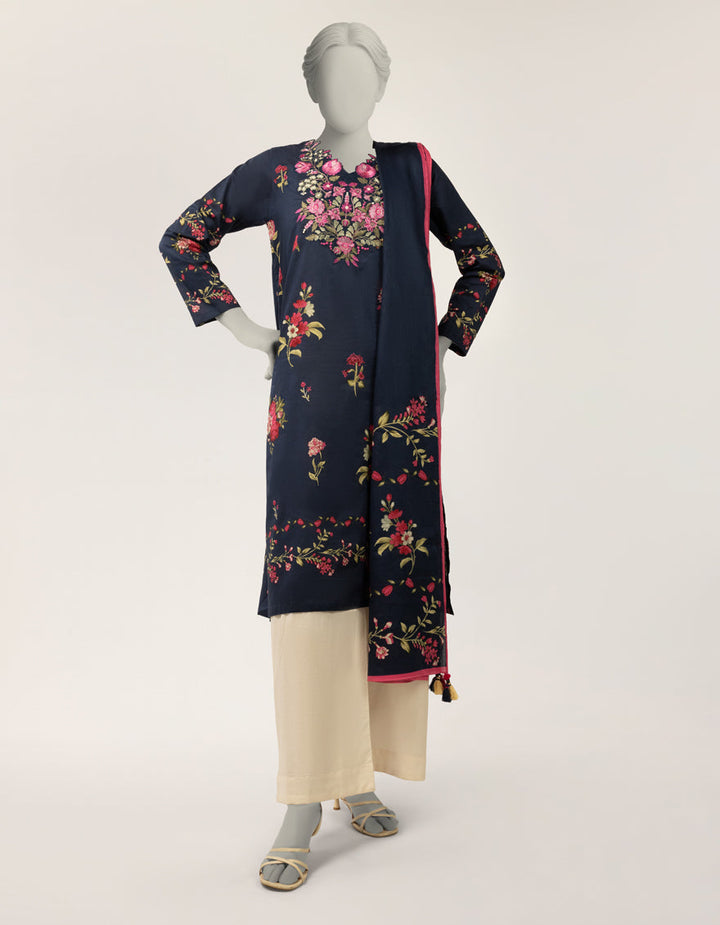 Lawn Blue Stitched Suit - J. Junaid Jamshed