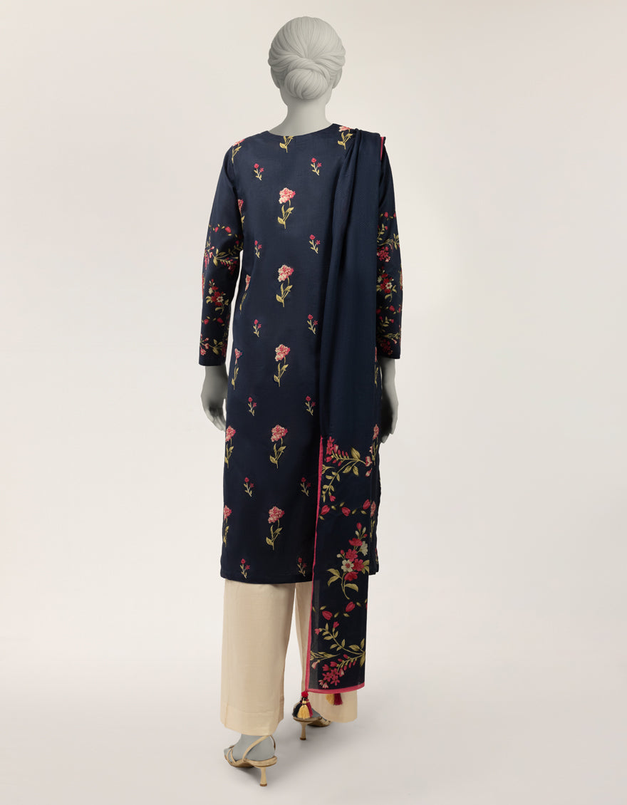 Lawn Blue Stitched Suit - J. Junaid Jamshed
