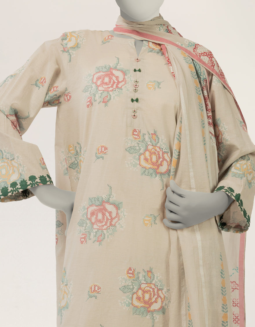 Lawn Grey Stitched Suit - J. Junaid Jamshed