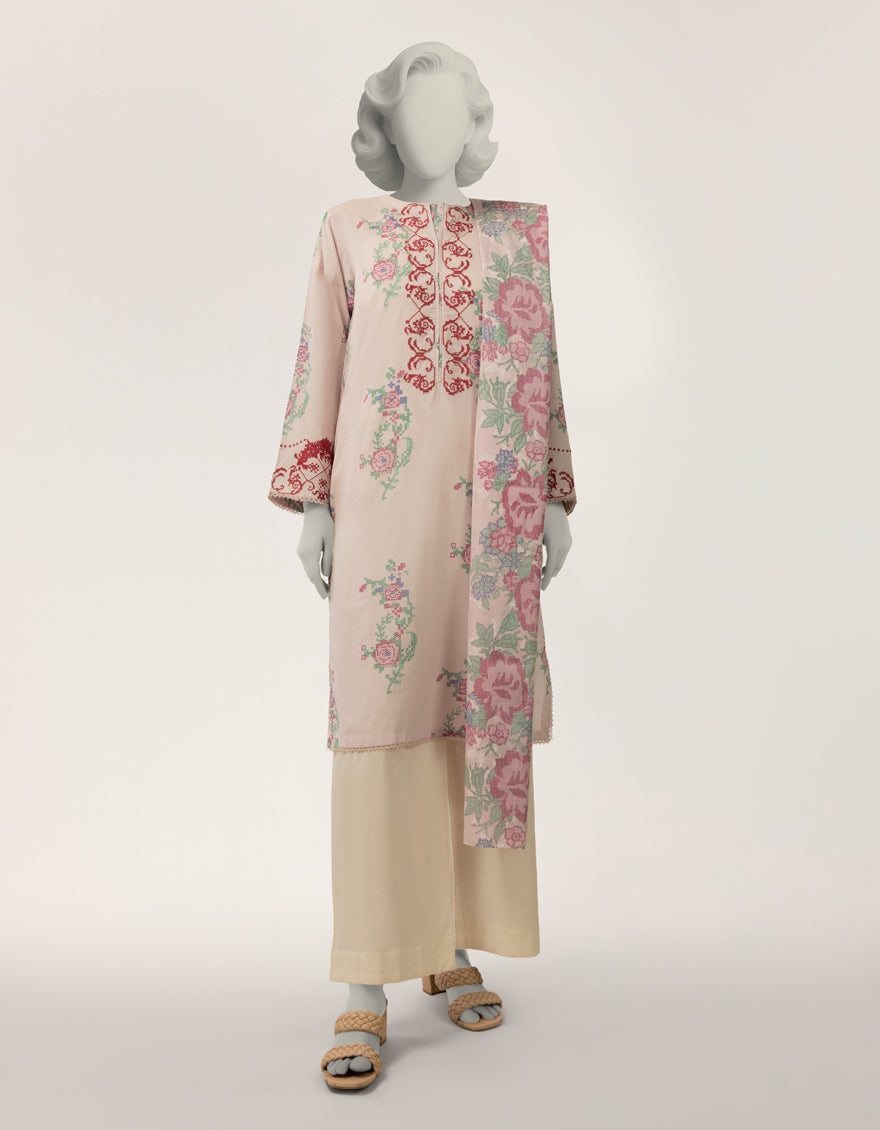 Lawn Pink Stitched Suit - J. Junaid Jamshed