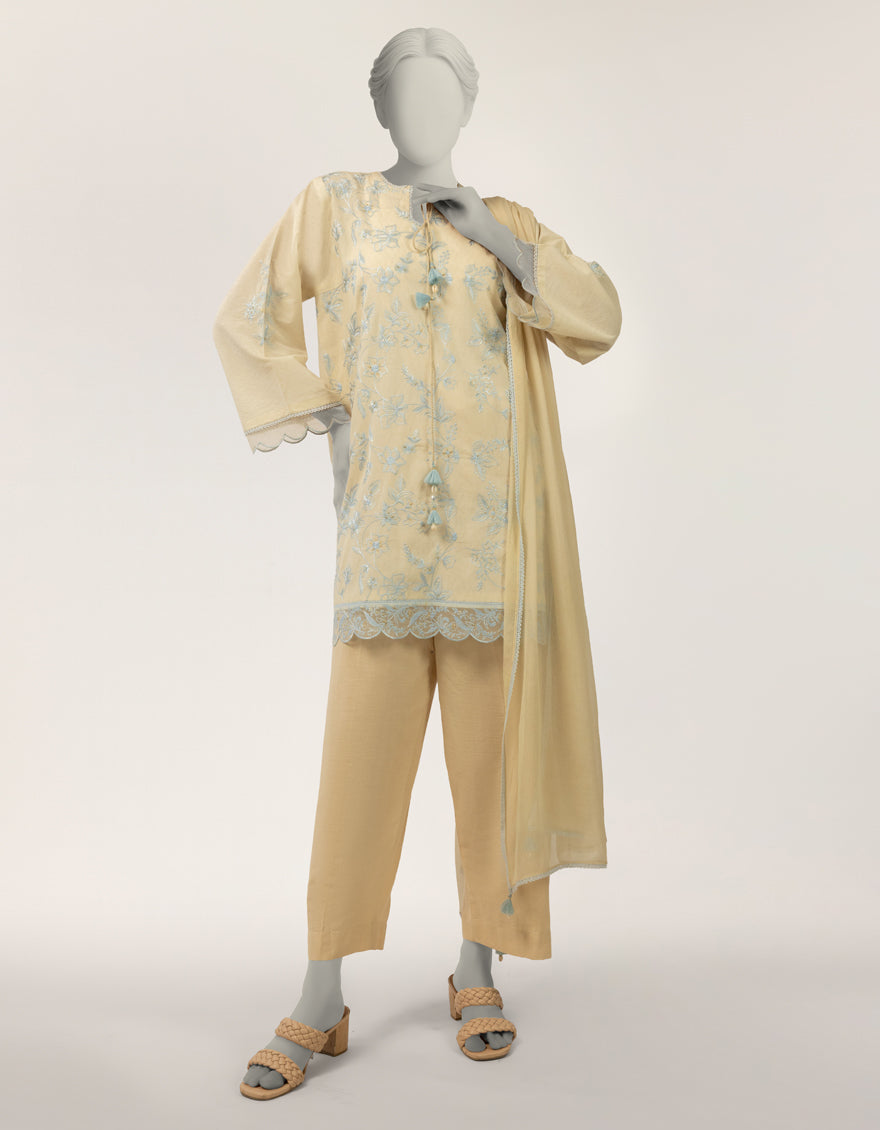 Dobby White Stitched Suit - J. Junaid Jamshed