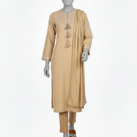 Dobby Beige Stitched Suit - J. Junaid Jamshed
