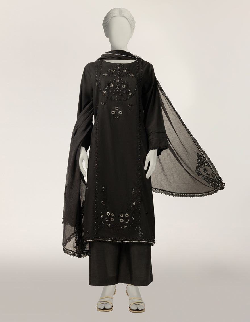 Lawn Black Stitched Suit - J. Junaid Jamshed