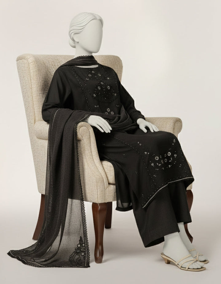 Lawn Black Stitched Suit - J. Junaid Jamshed