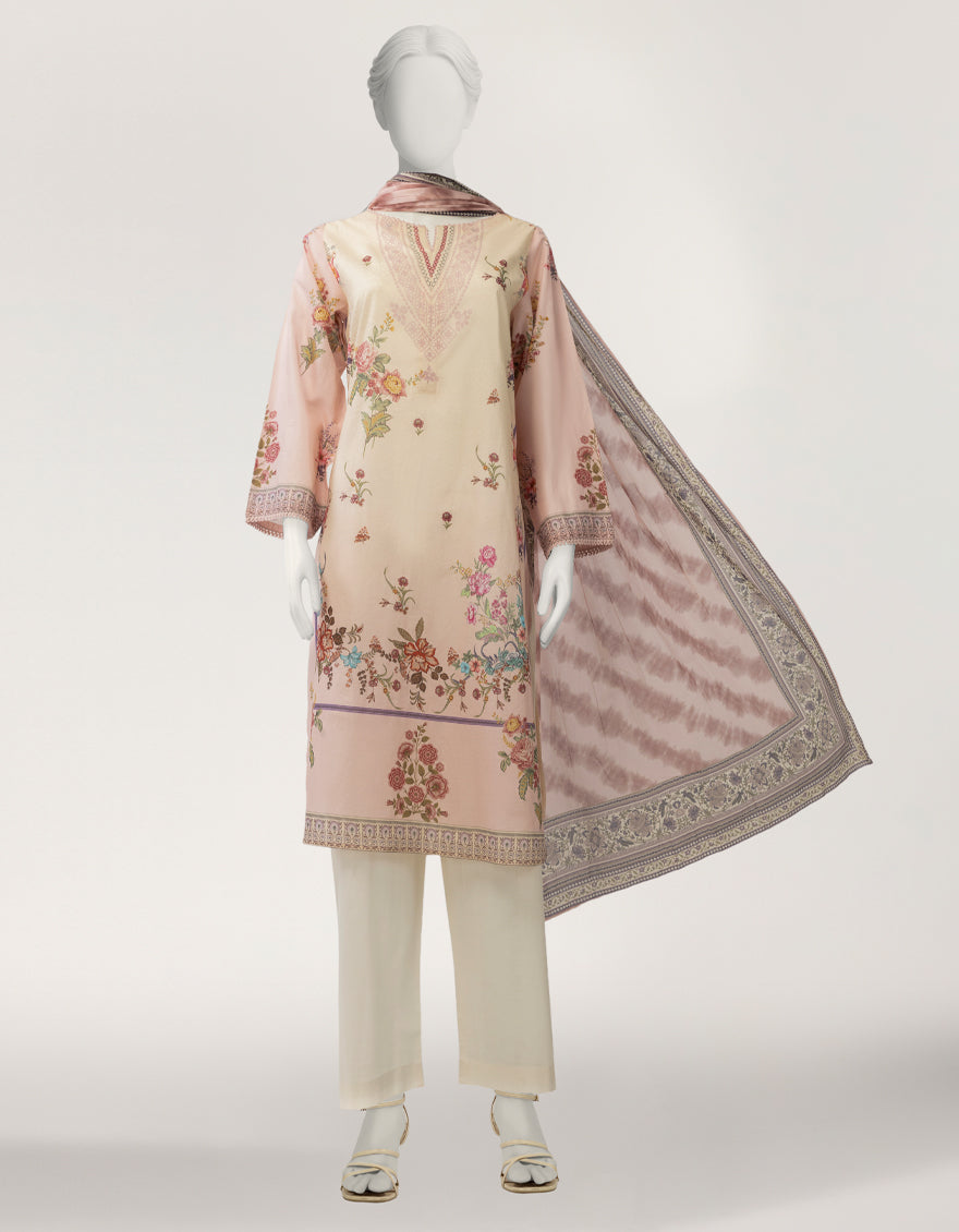 Lawn Beige Stitched Suit - J. Junaid Jamshed