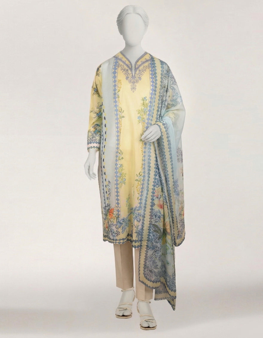 Lawn Sky Blue Stitched Suit - J. Junaid Jamshed