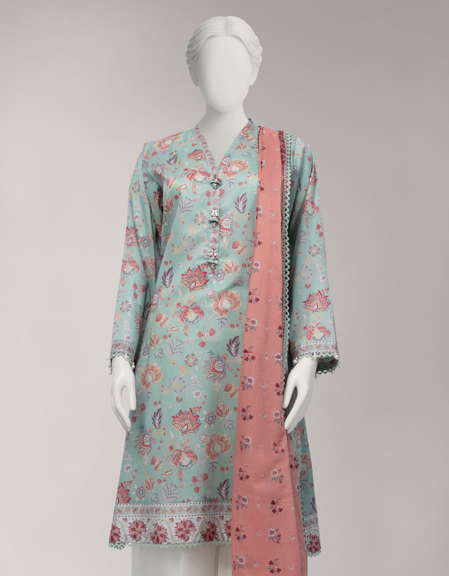 Lawn Multicolor Unstitched Suit - J. Junaid Jamshed