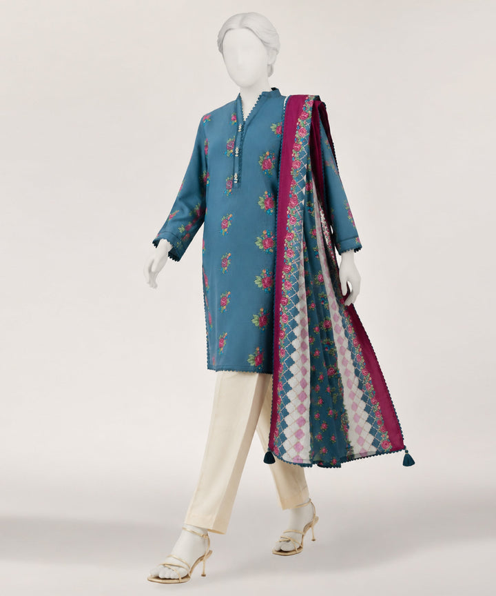 Dobby Blue Stitched Suit - J. Junaid Jamshed