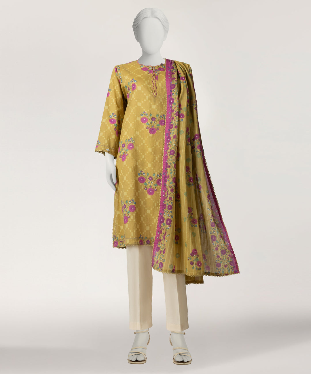 Dobby Yellow Stitched Suit - J. Junaid Jamshed