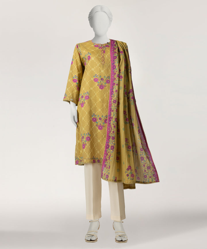 Dobby Yellow Stitched Suit - J. Junaid Jamshed