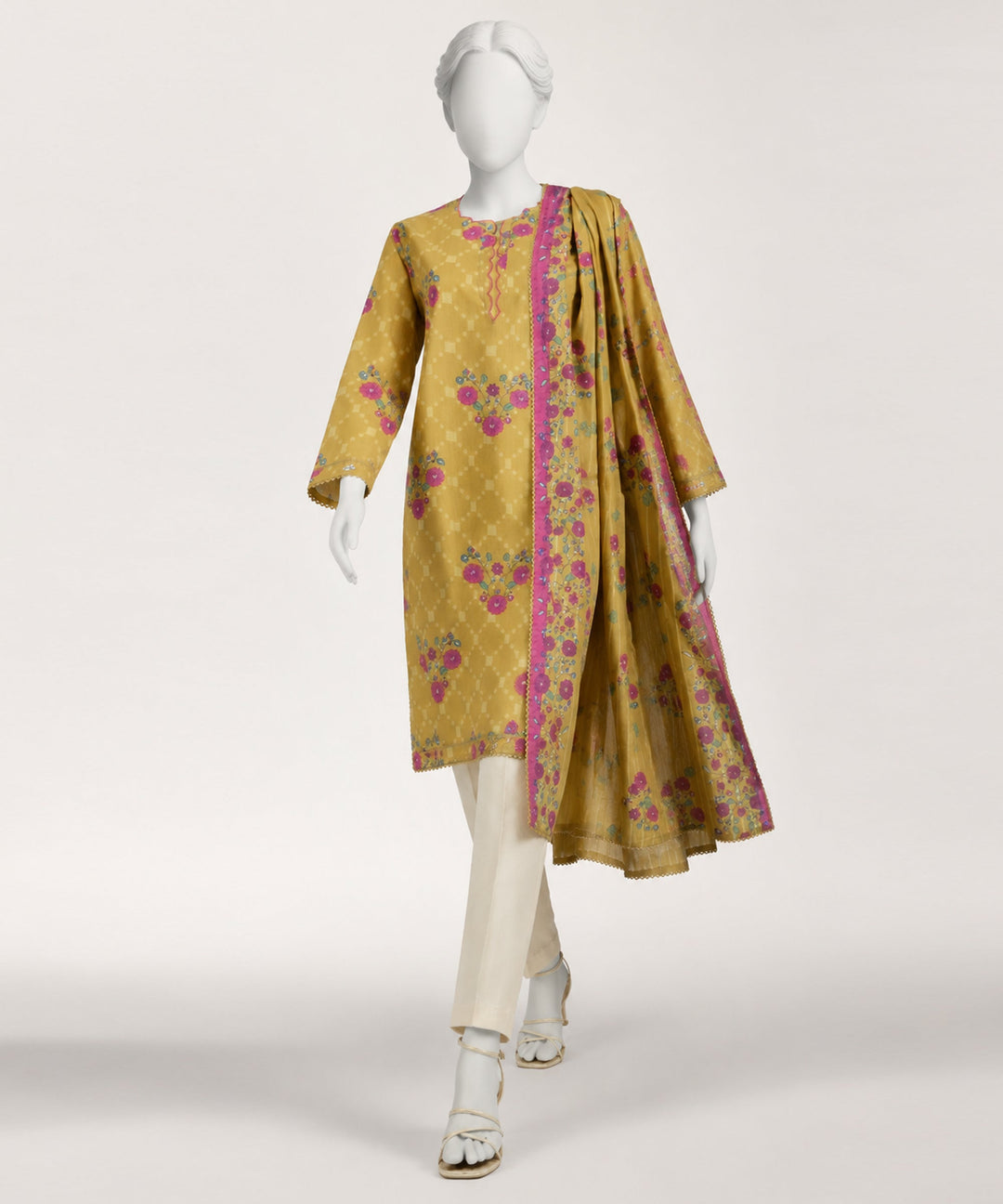 Dobby Yellow Stitched Suit - J. Junaid Jamshed