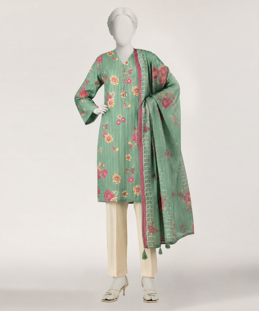 Dobby Green Stitched Suit - J. Junaid Jamshed