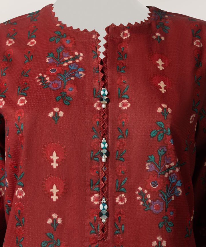 Dobby Maroon Stitched Suit - J. Junaid Jamshed