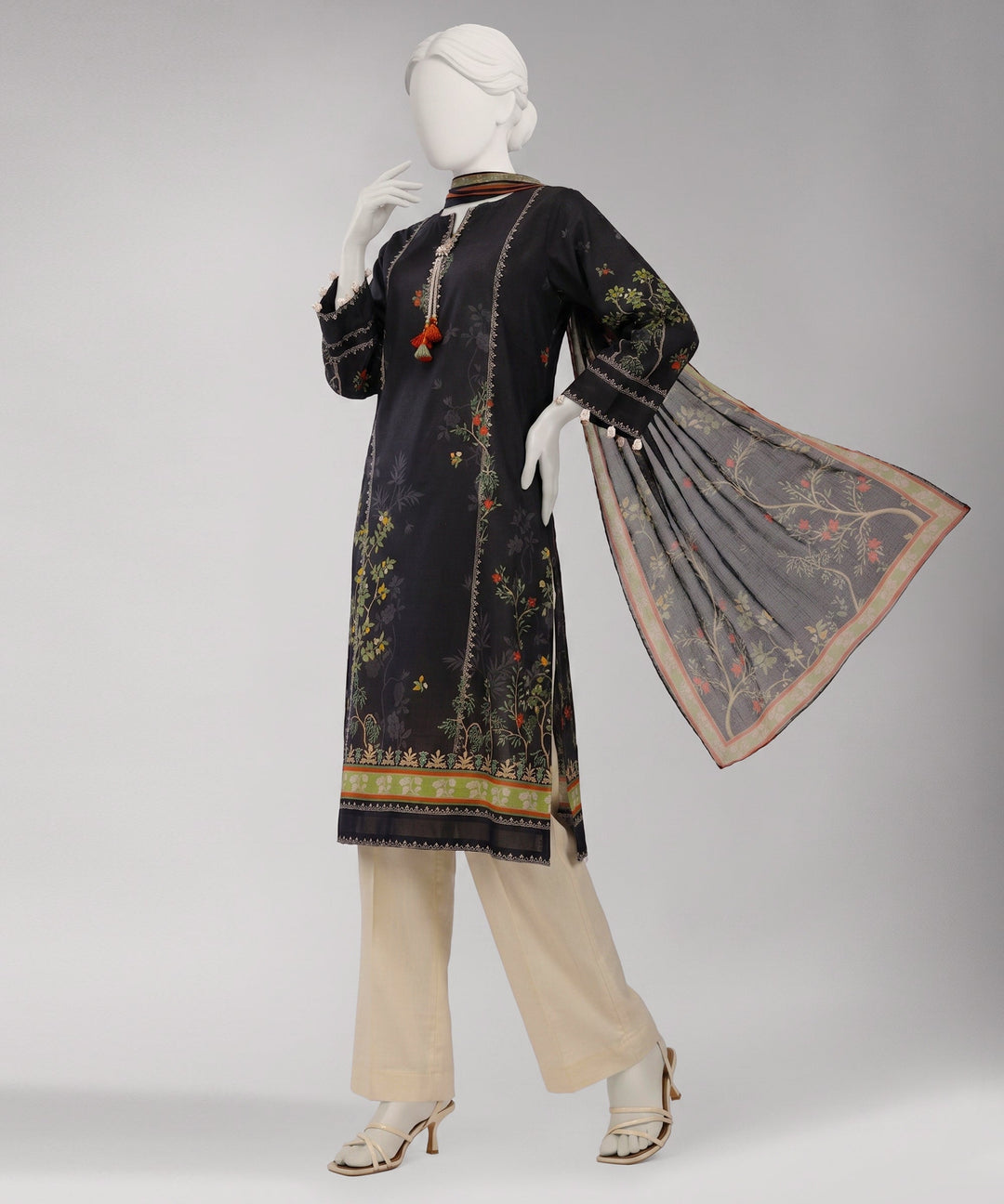 Lawn Black Unstitched Suit - J. Junaid Jamshed