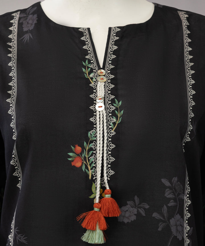 Lawn Black Unstitched Suit - J. Junaid Jamshed