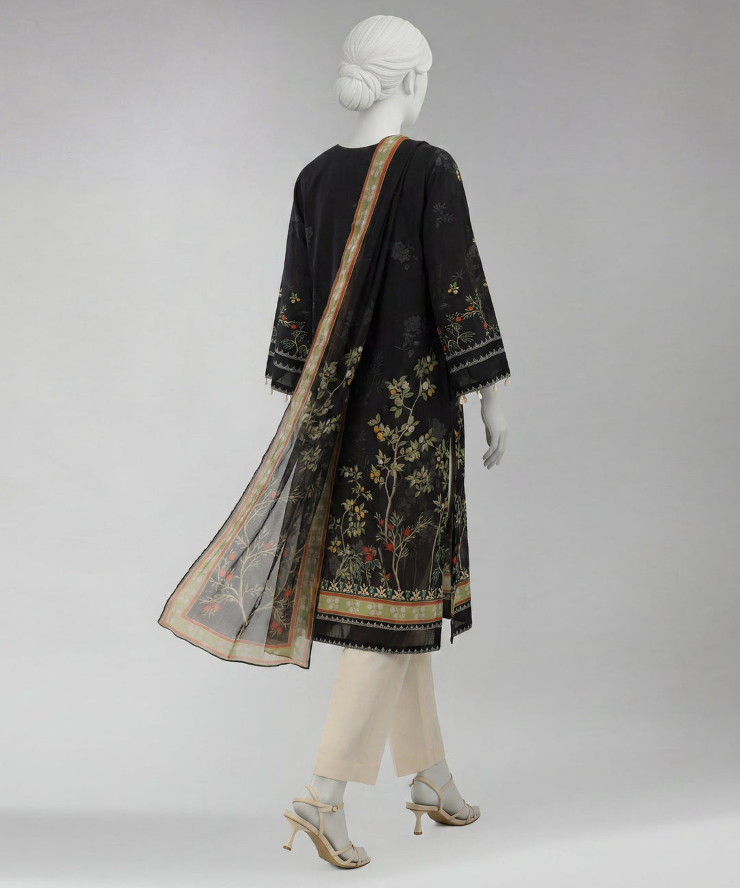 Lawn Black Unstitched Suit - J. Junaid Jamshed