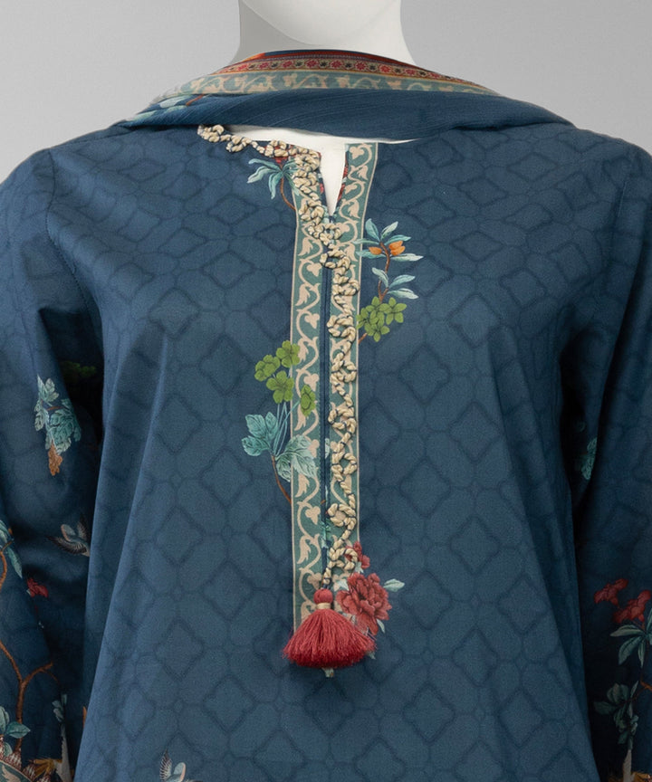 Lawn Blue Unstitched Suit - J. Junaid Jamshed