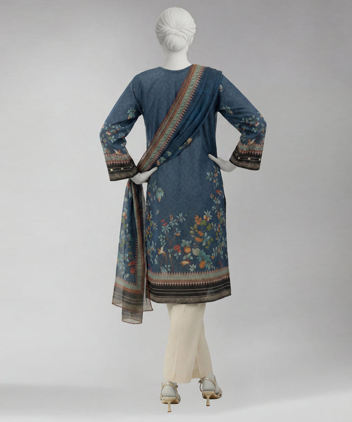Lawn Blue Unstitched Suit - J. Junaid Jamshed