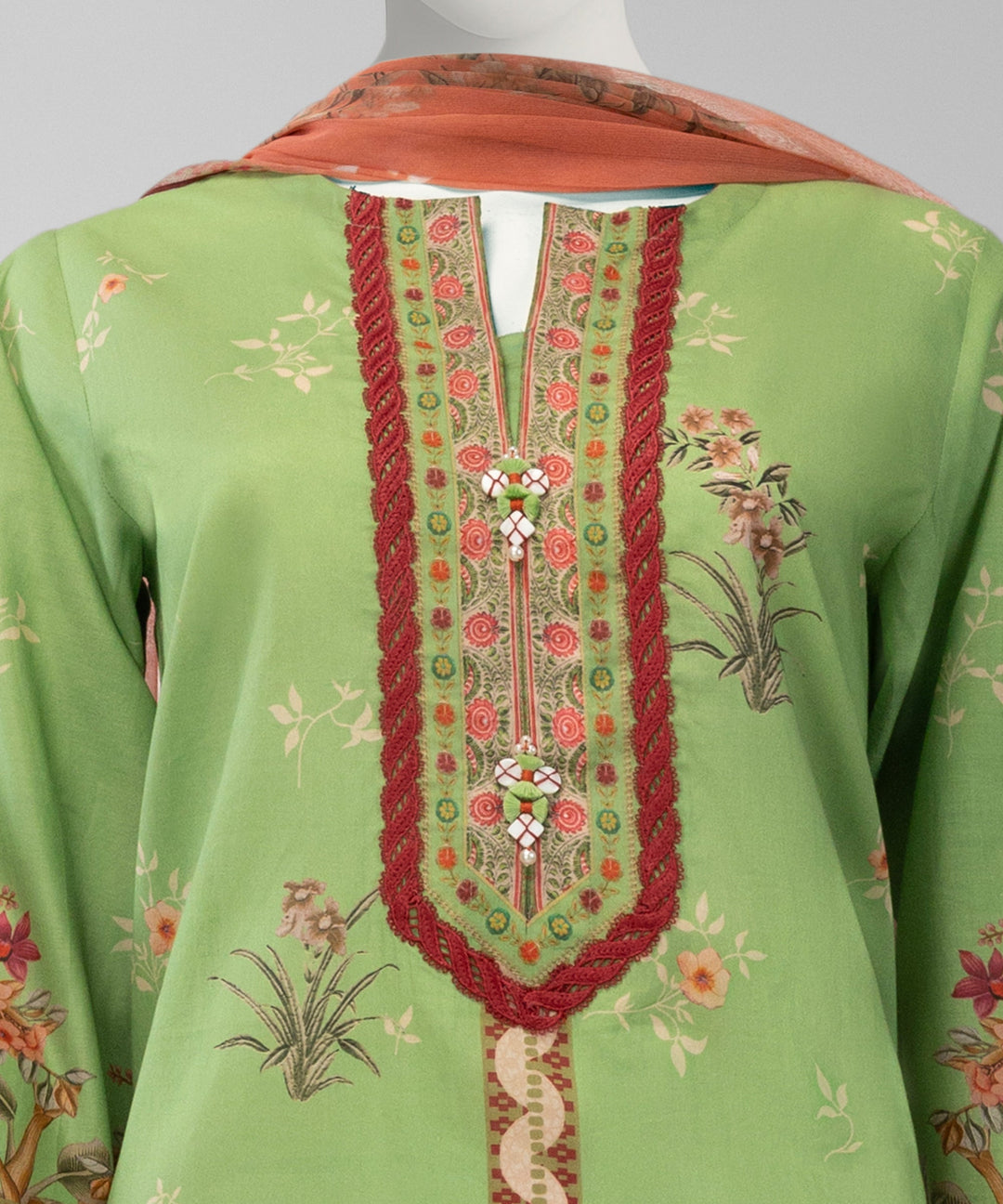Lawn Green Unstitched Suit - J. Junaid Jamshed