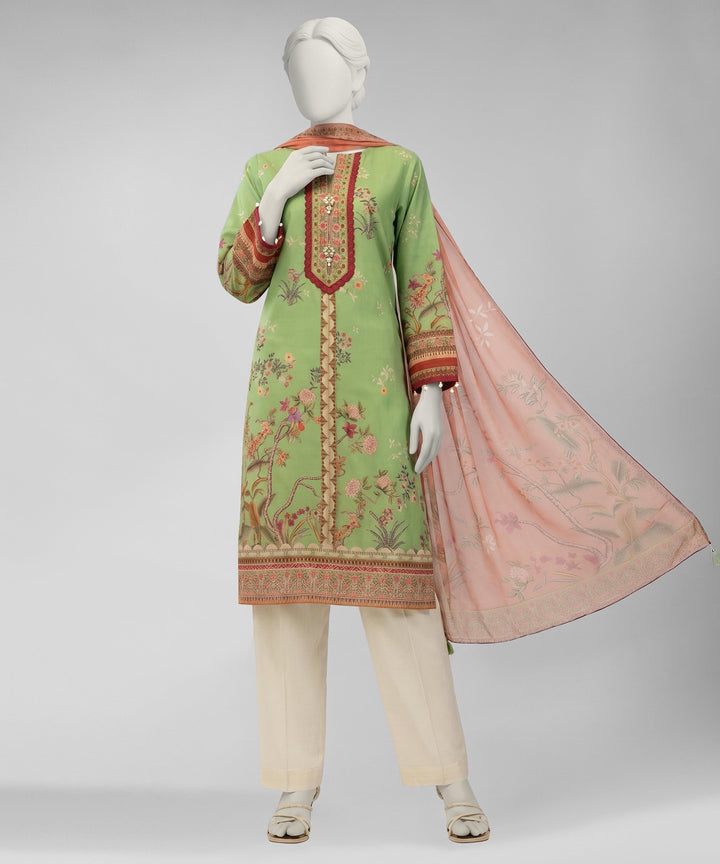 Lawn Green Unstitched Suit - J. Junaid Jamshed