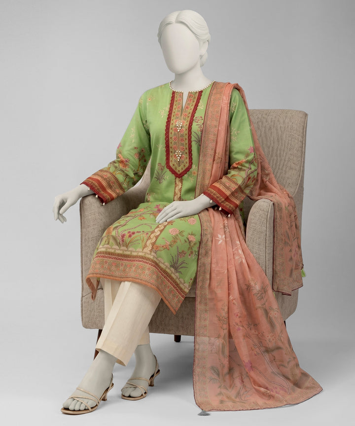 Lawn Green Unstitched Suit - J. Junaid Jamshed