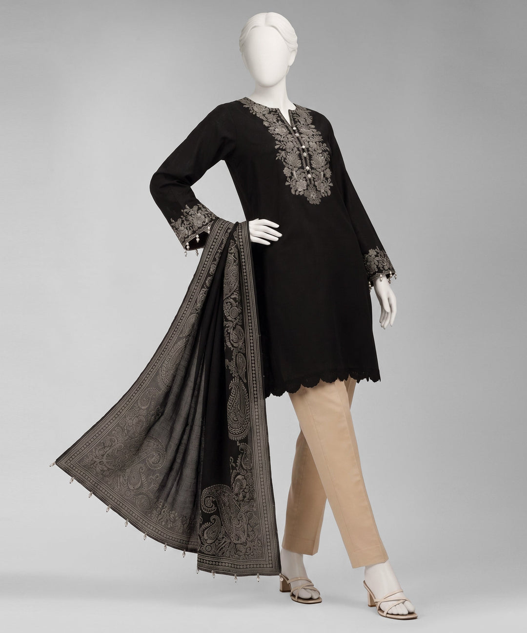 Jacquard Black Unstitched Suit - J. Junaid Jamshed