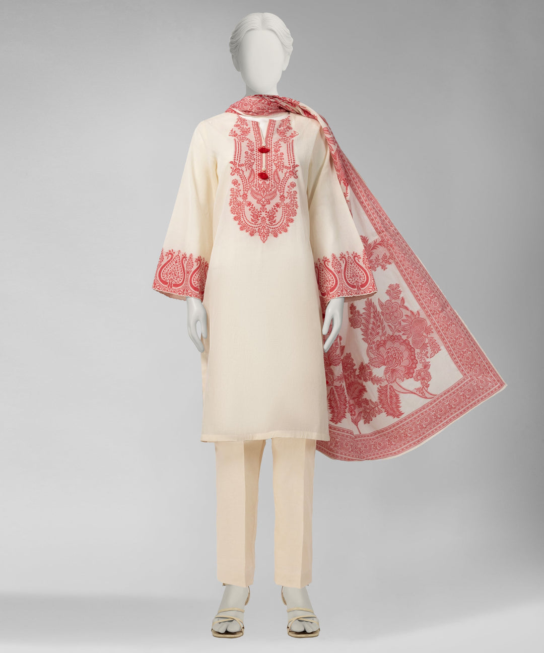 Jacquard Cream Unstitched Suit - J. Junaid Jamshed