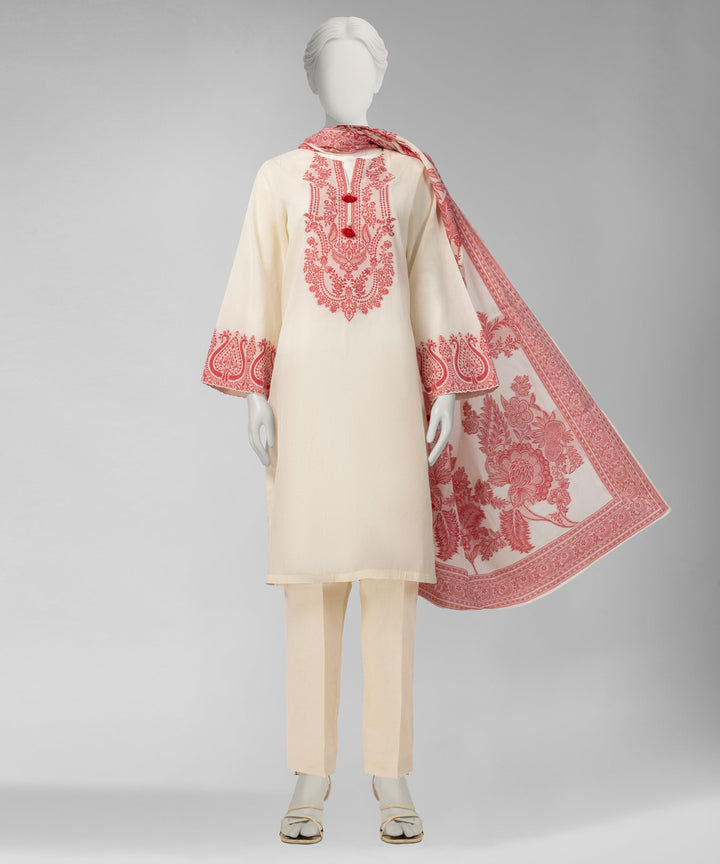 Jacquard Cream Unstitched Suit - J. Junaid Jamshed