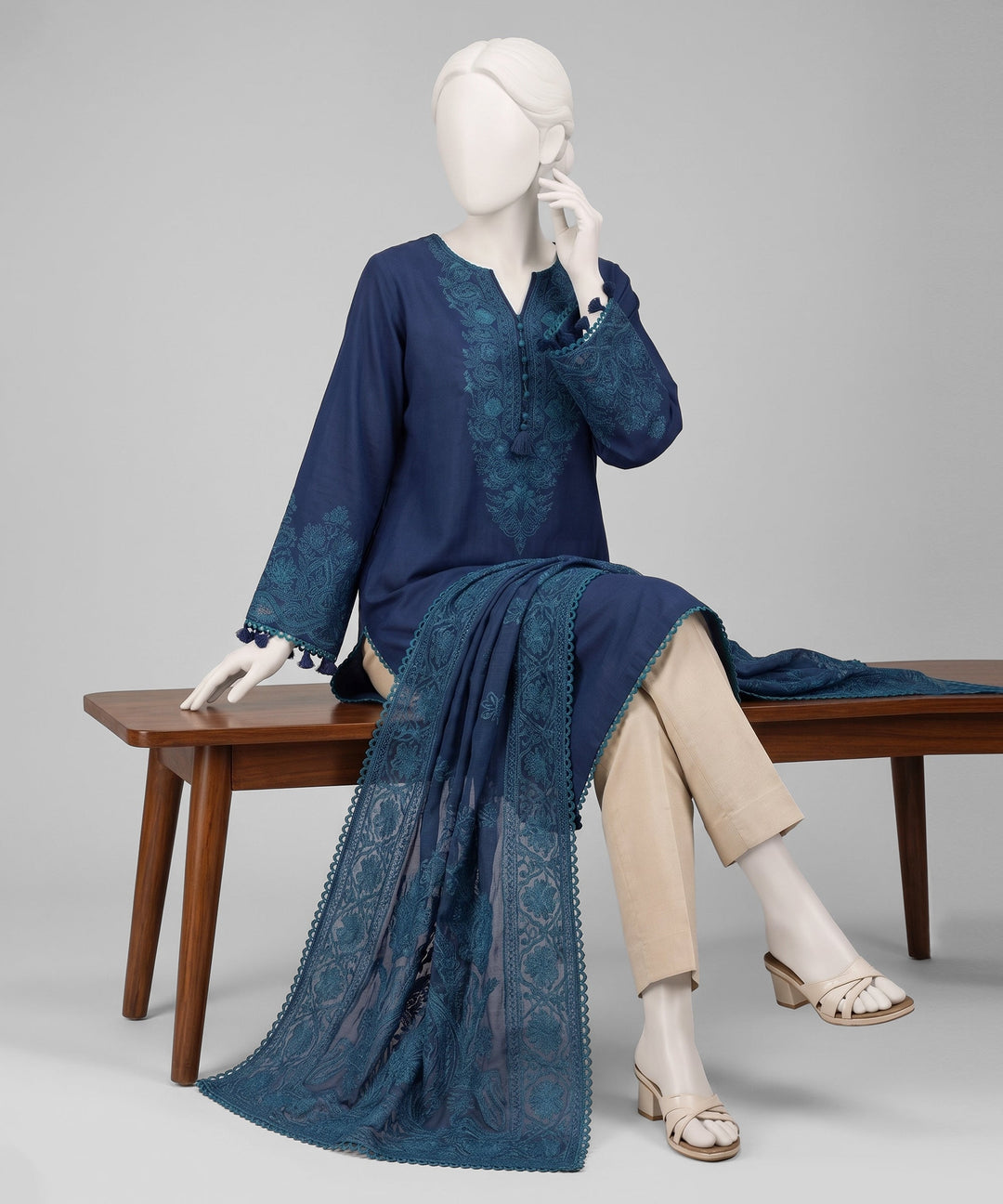 Jacquard Blue Unstitched Suit - J. Junaid Jamshed