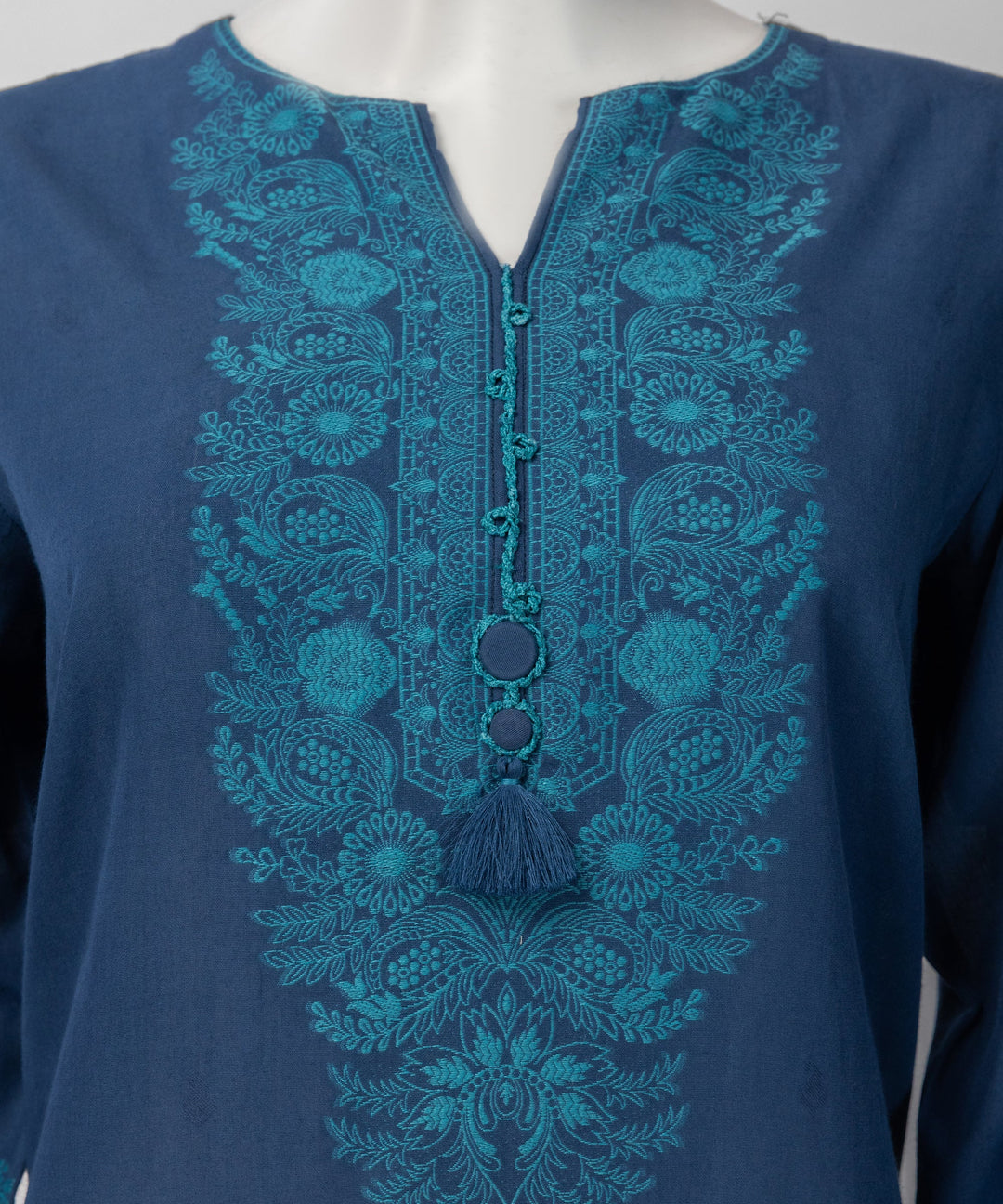 Jacquard Blue Unstitched Suit - J. Junaid Jamshed