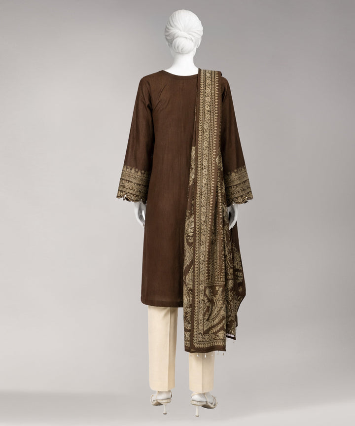 Jacquard Brown Unstitched Suit - J. Junaid Jamshed