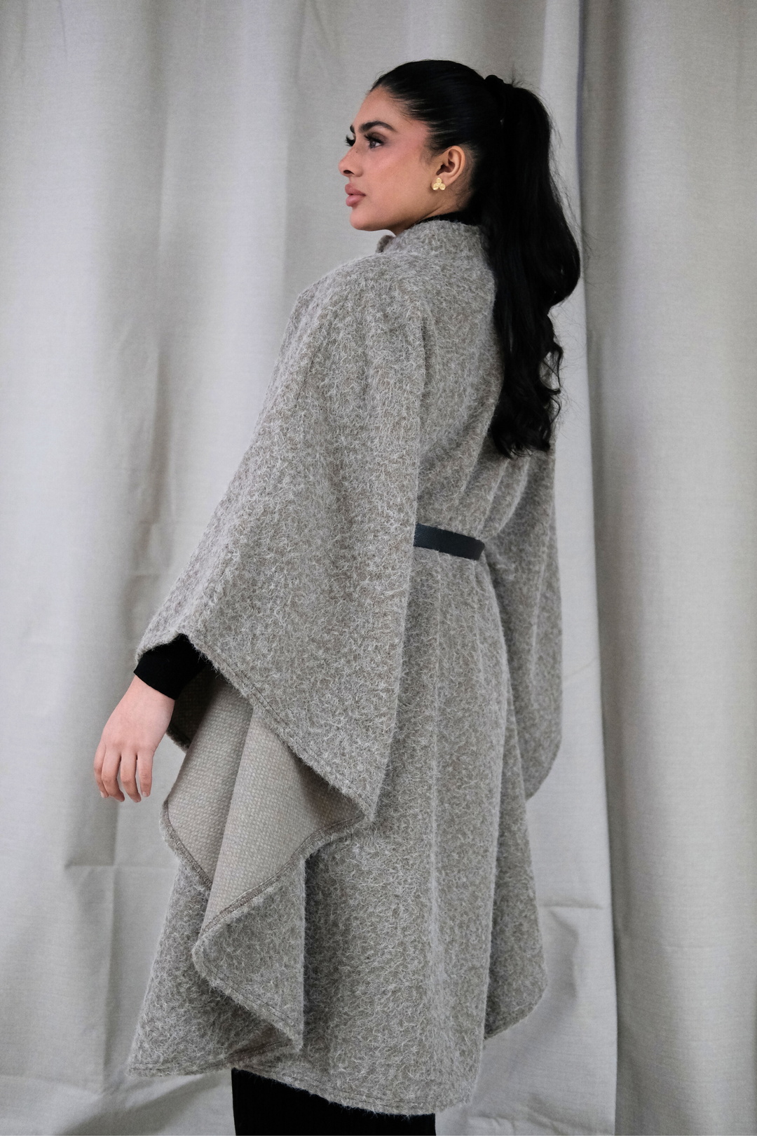 The Alara Beige Belted Cape