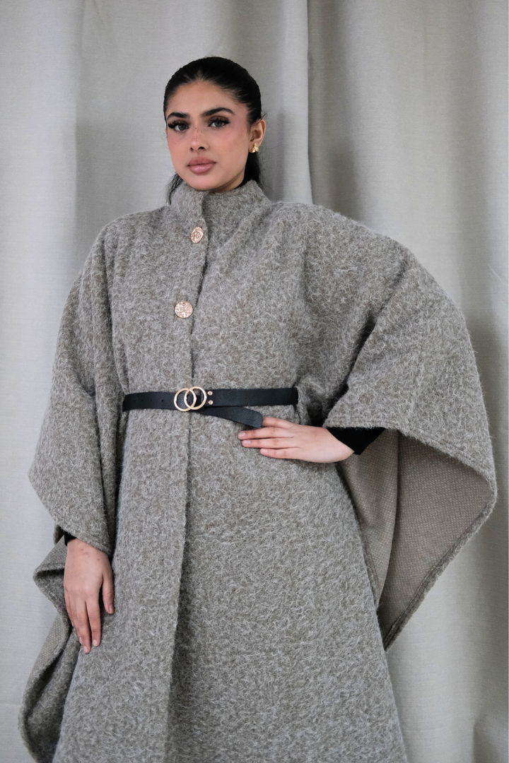 The Alara Beige Belted Cape