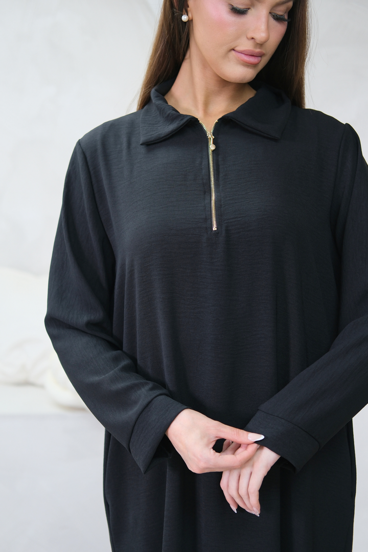 Aura Zip Black Dress