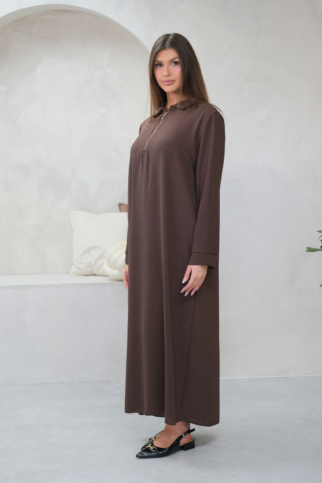 Aura Zip Brown Dress
