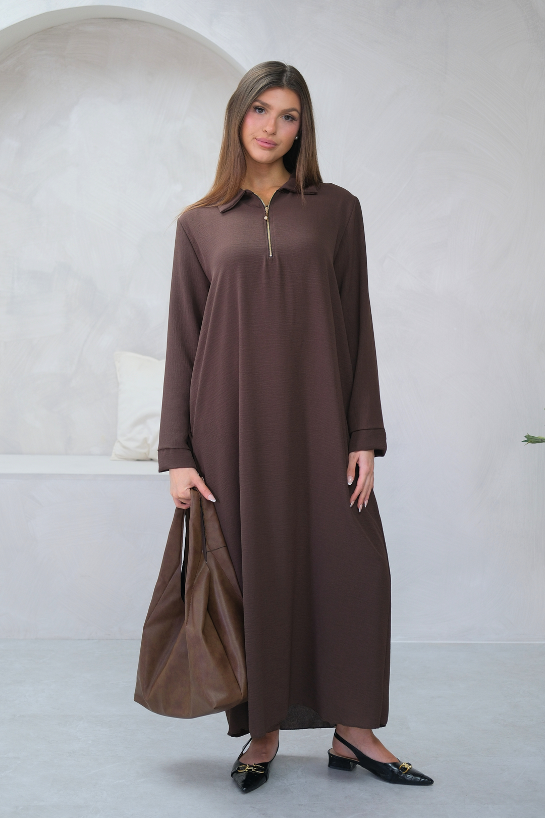 Aura Zip Brown Dress