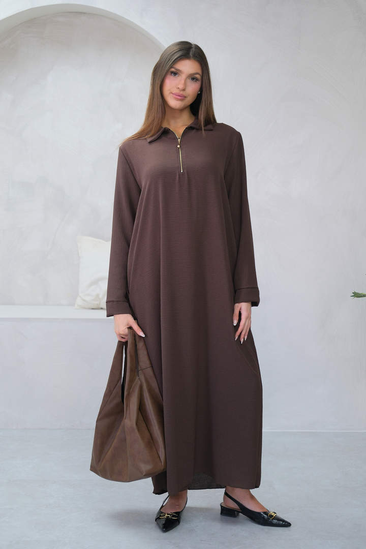 Aura Zip Brown Dress