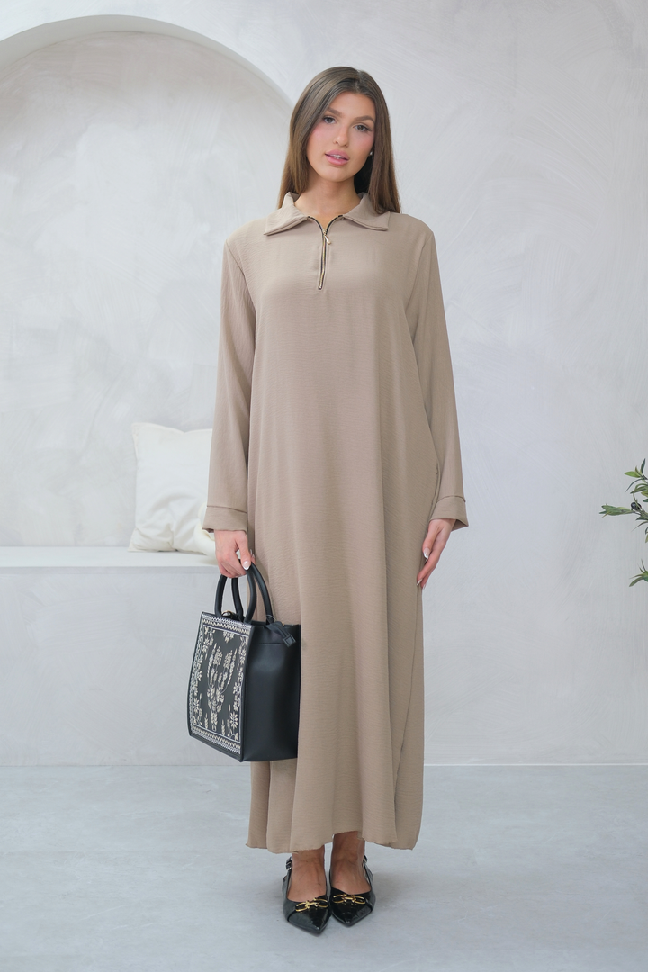 Aura Zip Beige Dress
