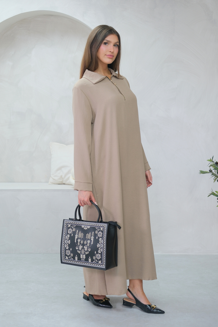 Aura Zip Beige Dress