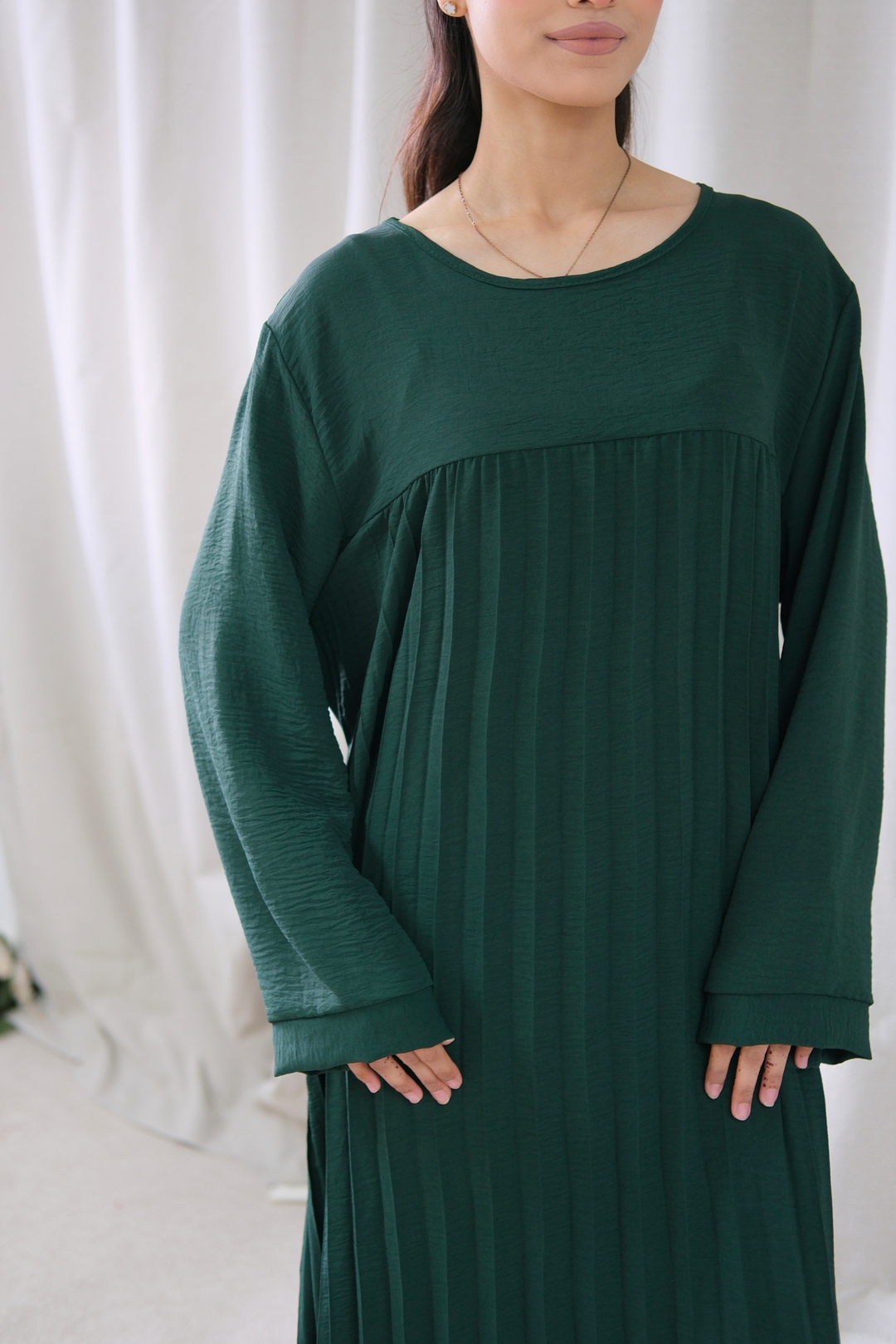 Aria Green Pleated Dress