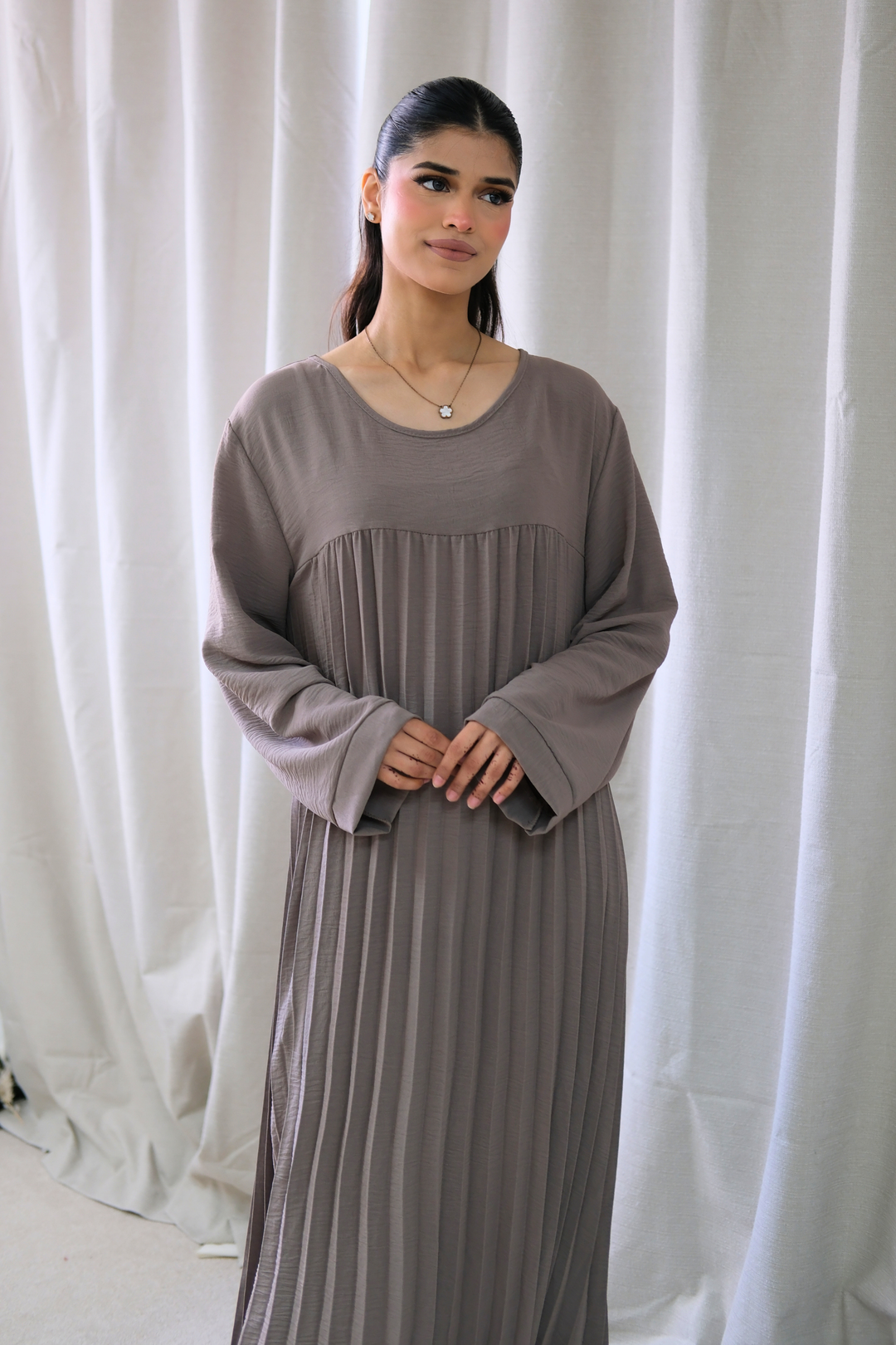 Aria Taupe Pleated Dress