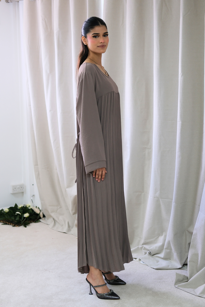 Aria Taupe Pleated Dress